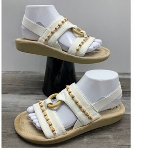 Earth Shoe Apache 2 White Leather Beaded Slingback Sandals Womens 8.5